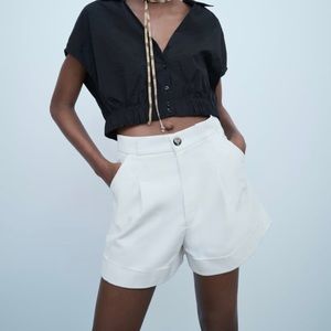 Pleated White High Rise Shorts